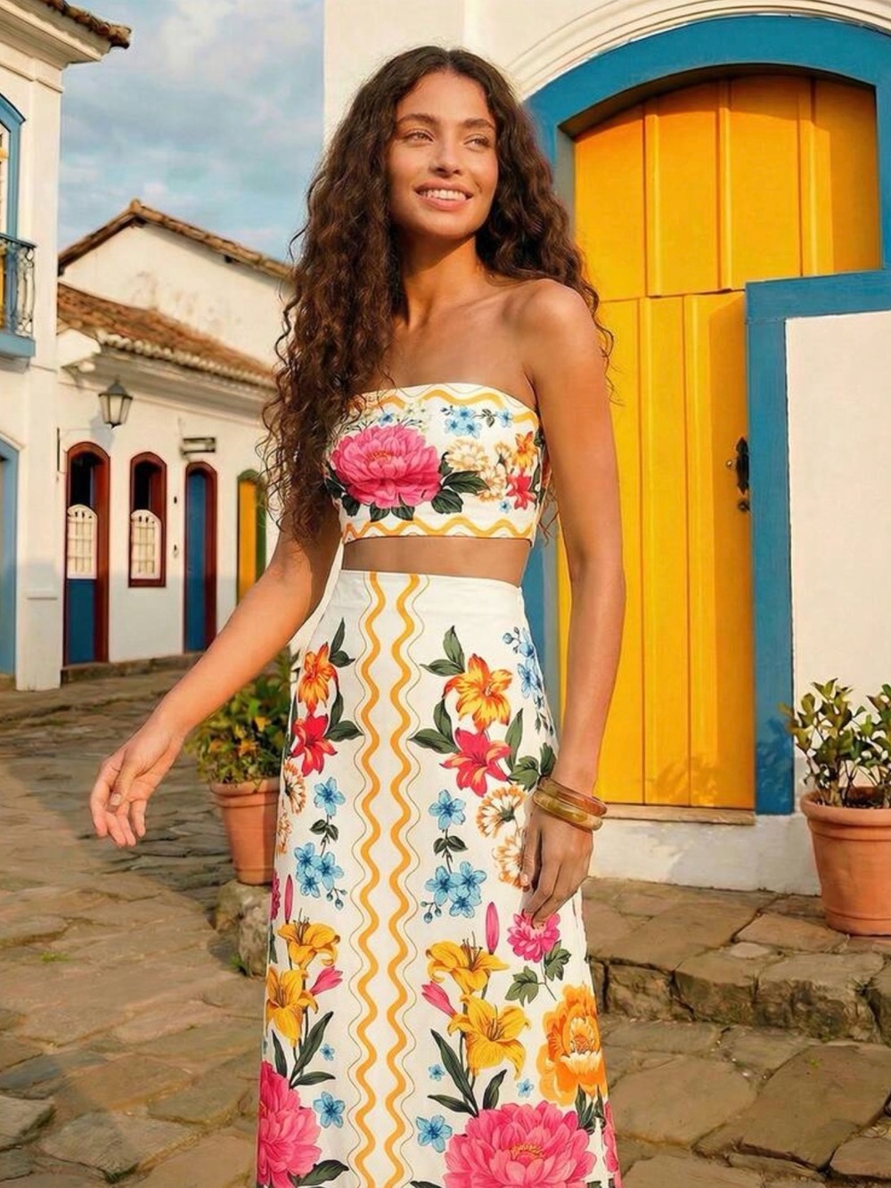 White Floral Two-Piece Maxi Skirt Set - Picture 3 of 7